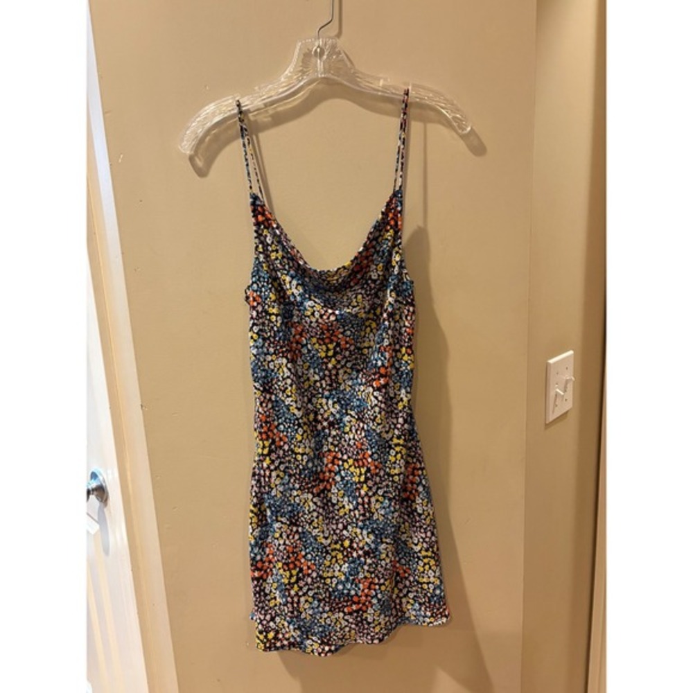 Hai Ami Floral Print Mini Slip Dress Spaghetti Strap‎ Cowl Neck XXS